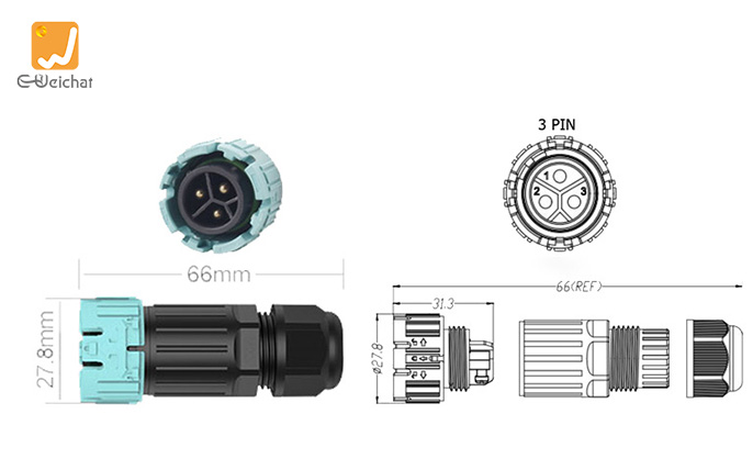 EW-M23M-3P Panel Mount Power Connector