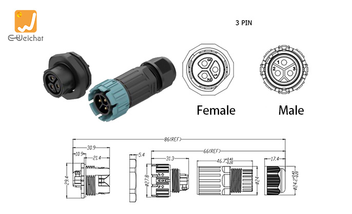 EW-M23MP-3P Male Female Waterpoof Connector IP68
