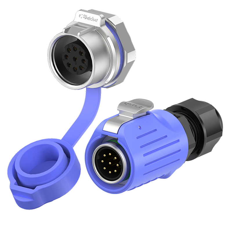 LP16 5A Power Blue Waterproof Connector Panel 9 Pin Metal + Plastic Reverse Mounting Aviation Plug Connector