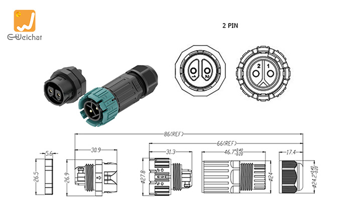 EW-M23MP-2P  Outdoor Electrical Cable Connectors