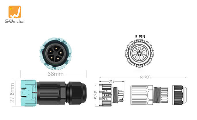 EW-M23M-5P Screwless Quick Wiring Waterproof Connector