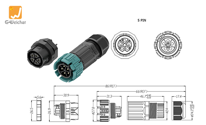 EW-M23MP-5P Waterproof Quick Connect Wire Connectors