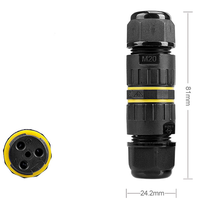 M20 Screw Waterproof Connector 3 Pin Through Type