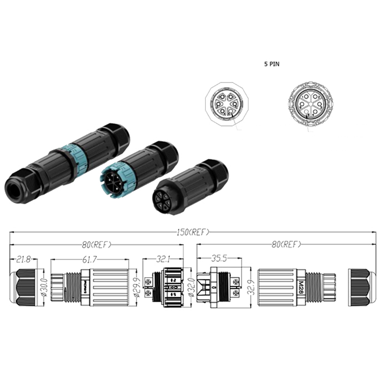 M28MP 5 Pins Male Female Waterproof Connector Wire to Wire