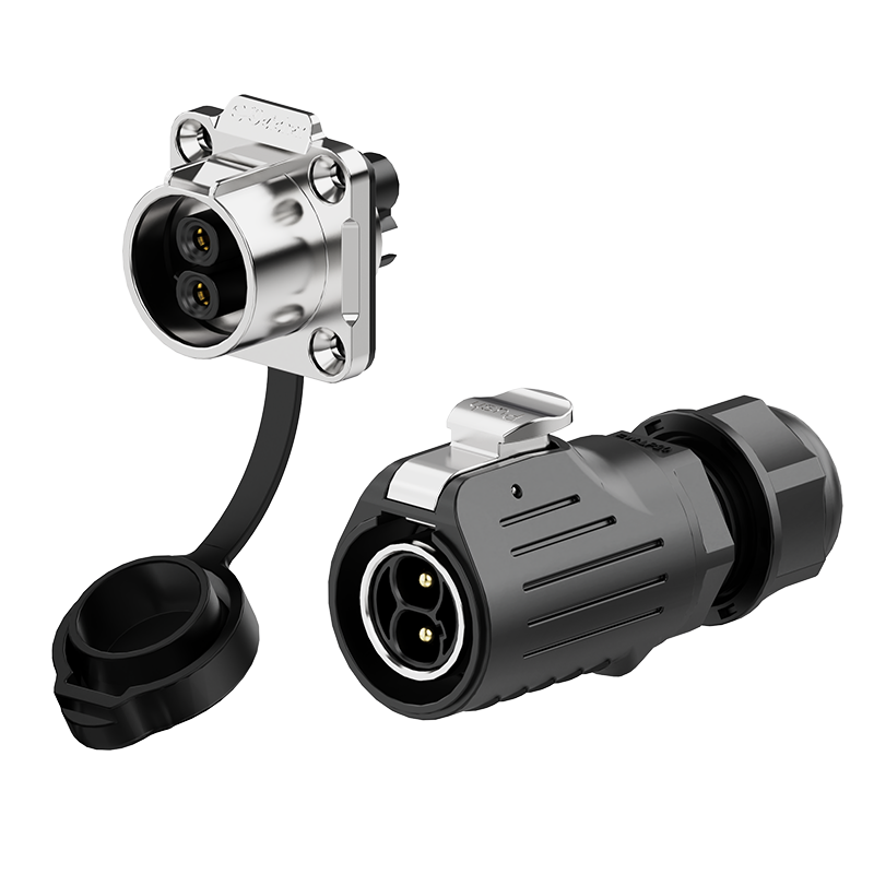 LP20 2Pin Crimping Type Waterproof Plug Connectors 30A Power Flange Metal + Plastic