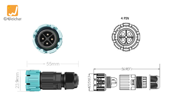 EW-M19M-Panel Mount Connector 4 Pin