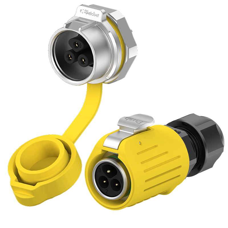 LP16 Waterproof Plug Connectors Yellow 3 Pin Panel Mount Metal + Plastic 10A Reverse Mounting