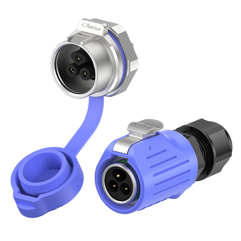 LP16 Blue 3 Pin Panel Mount Connector Power Signal Waterproof Aviation Plug Metal + Plastic 10A