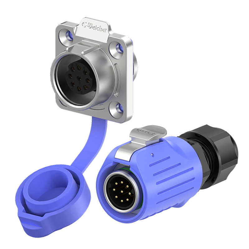 LP16 5A Waterproof Connector Blue Flange 9 Pin Reverse Mounting Aviation Plug Connector Socket Metal + Plastic