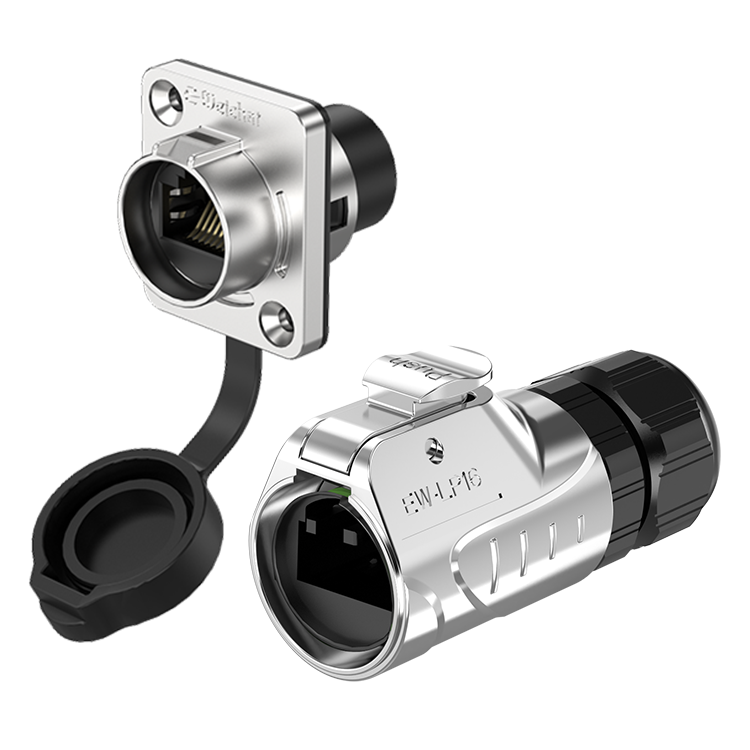 EW-LP16 RJ45 Flange Metal Electrical Waterproof Connectors Rate Network Interface Socket