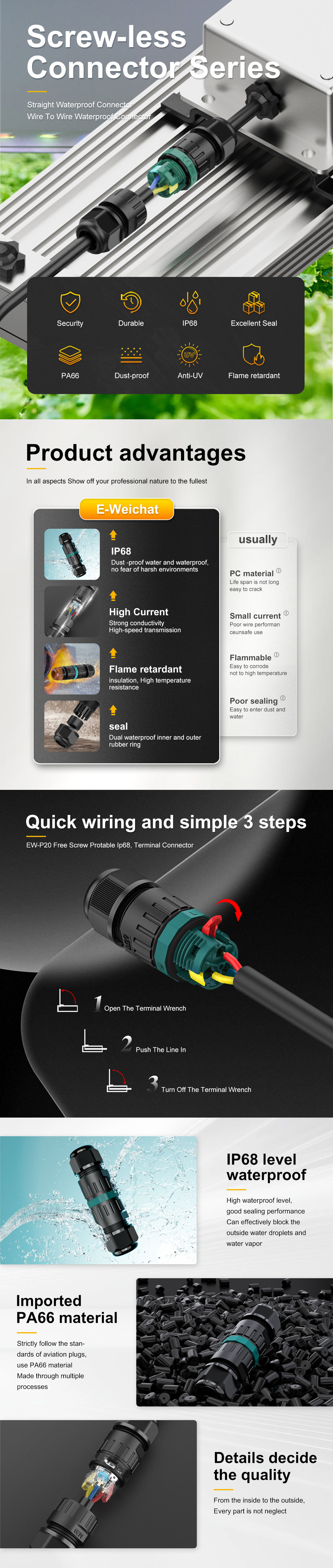 Screwless Waterproof Connectors 