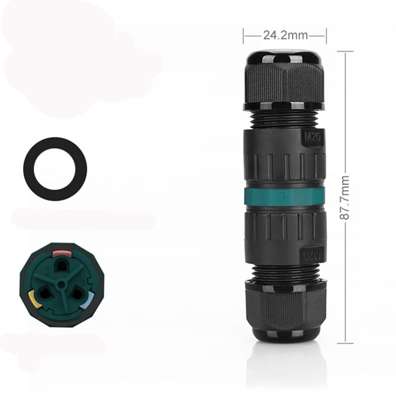 P20 IP68 Screwless Waterproof Cable Connector 3 Pin Through Type Cable Connectors Waterproof